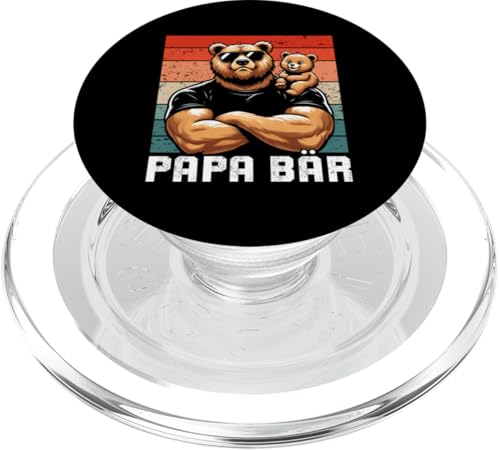 Papa Bär Papa Bear Vatertag Sohn Tochter Elternteil Retro PopSockets PopGrip für MagSafe von Stolzer Papa Bär Liebevoller Papa Vater Daddy