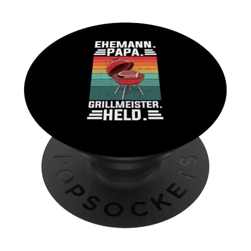 Ehemann Papa Grillmeister Held Retro Grillen Vatertag BBQ PopSockets Klebender PopGrip von Stolzer Papa Grill Liebender Vater Daddy