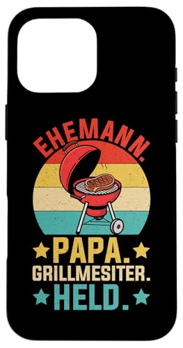 Ehemann Papa Grillmesiter Held Retro Vatertag Grillen Hülle für iPhone 16 Pro Max von Stolzer Papa Grill Liebender Vater Daddy