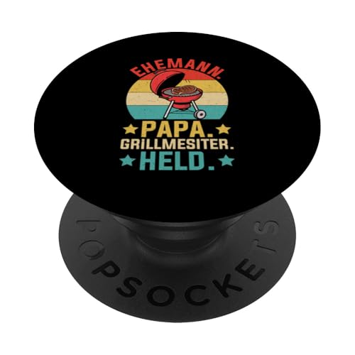 Ehemann Papa Grillmesiter Held Retro Vatertag Grillen PopSockets Klebender PopGrip von Stolzer Papa Grill Liebender Vater Daddy