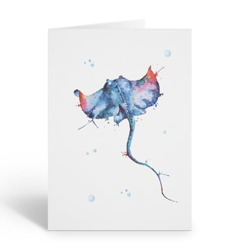 Stonehouse Collection Aquarell-Manta-Ray-Notizkarten-Set, elegantes Ozean-inspiriertes Briefpapier mit Umschlägen (Manta Ray) von Stonehouse Collection
