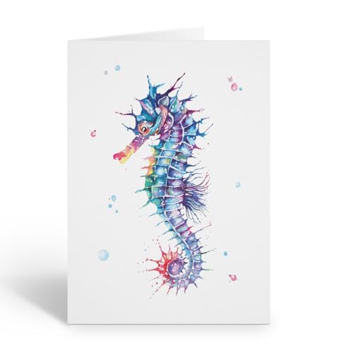 Stonehouse Collection Aquarell-Notizkarten-Set mit Seepferdchen-Motiv, elegantes Ozean-inspiriertes Briefpapier mit Umschlägen (Seepferdchen) von Stonehouse Collection