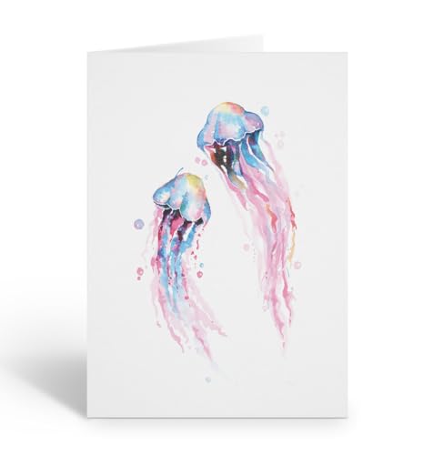 Stonehouse Collection Aquarell-Quallen-Notizkarten-Set – elegantes Ozean-inspiriertes Briefpapier mit Umschlägen (Quallenfische) von Stonehouse Collection