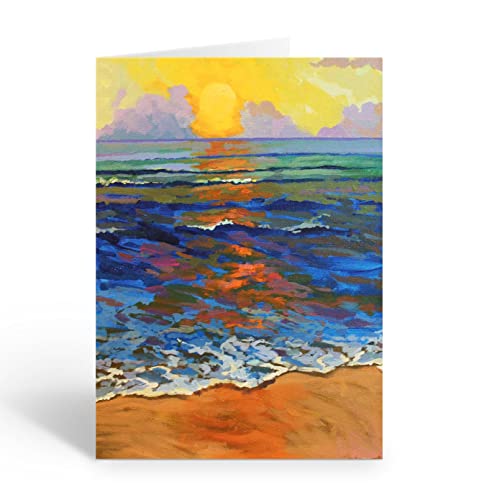 Stonehouse Collection Ein Set Strand-Notizkarten-Set – 10 Notizkarten in Box – Strand Ozean Sonnenuntergang Notizkarten – Ozeanküste (Aquarell Sonnenuntergang) von Stonehouse Collection