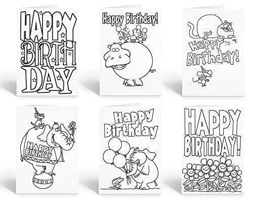 Stonehouse Collection Happy Birthday Kinder-Grußkarten-Set zum Ausmalen – 12 Karten zum Ausmalen und Umschläge (sortiert) von Stonehouse Collection