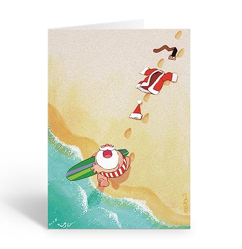 Stonehouse Collection Lustige Strand-Weihnachtskarten zum Surfen, 18 Karten und 19 Umschläge (Surfs Up Santa) von Stonehouse Collection