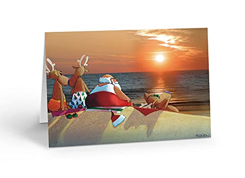 Stonehouse Collection Weihnachtskarten mit Umschlägen, Motiv: Weihnachtsmann am Strand, Sonnenuntergang, 18 Stück von Stonehouse Collection