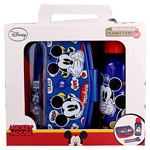 STOR Set Urban zurück zur Schule 4 Stück (Flasche Aluminium 400 ml und Sandwich mit Besteck) IT´S A Mickey Thing, Metall, bunt von Stor