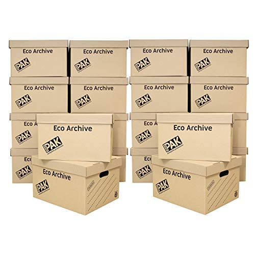 StorePAK Eco Archive 20 Stück Karton-Boxen und Deckel – einfach zu montieren, für Zuhause, Büro und Umzug, 33 Liter – 26 x 34 x 43 cm (H x B x T) von StorePAK