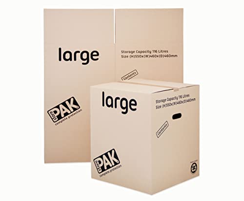 StorePAK Große Umzugskartons mit Griffen, 116 Liter, 100% recycelbar, H 55 x B 46 x T 46 cm, groß, braun von StorePAK