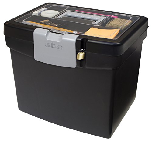 Storex 61504B02C Tragbare Aktenbox mit XL Deckel, 28,9 x 33,7 x 28,9 cm, schwarz von Storex
