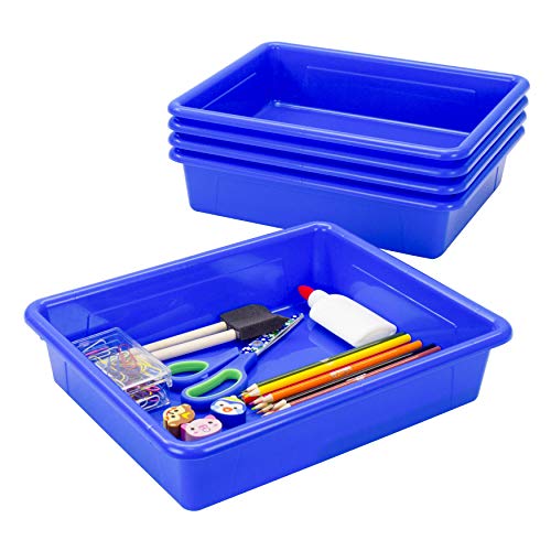 Storex Flache Ablageschale in Briefgröße, Organizer für Klassenzimmer, Büro und Zuhause, Blau, 5er-Pack (62517A05C), 25,4 x 33 x 7,6 cm von Storex