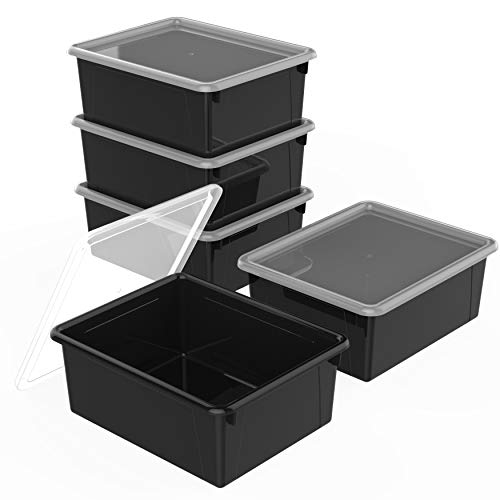 Storex Tiefes Ablagefach mit Deckel, Briefgröße, 25,4 x 33 x 12,7 cm, Schwarz, 5er-Pack (62543U05C) von Storex