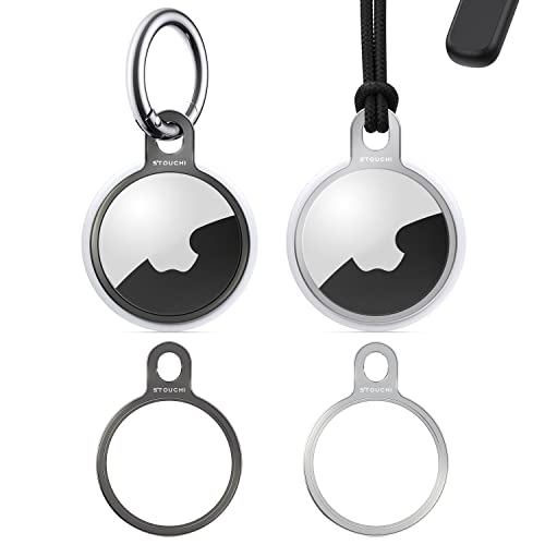 [2er Pack] Stouchi AirTag Schlüsselanhänger Rostfreier Stahl AirTags Hülle Case Holder mit eins Schlüsselanhängern und Riemen Einfache Einrichtung Schlankes Design von Stouchi