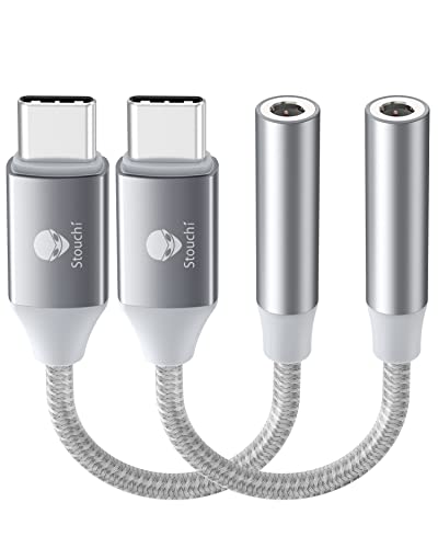 Adapter USB C auf Klinke,Stouchi USB Typ C auf 3,5 mm Kopfhörer Adapter Aux Audio Dongle,HiRes DAC Chip,Kompatibel mit Samsung Galaxy S22 S21 S20 Ultra Note 20 S10,Pixel 6a,Huawei P50 Silber 2er-Pack von Stouchi