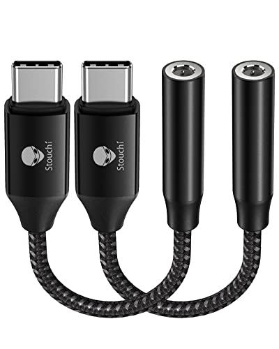 Adapter USB C auf Klinke,Stouchi USB Typ C auf 3,5 mm Kopfhörer Adapter Aux Audio Dongle,HiRes DAC Chip,Kompatibel mit Samsung Galaxy S22 S21 S20 Ultra Note20 S10,Pixel 6a,Huawei P50 Schwarz 2er-Pack von Stouchi