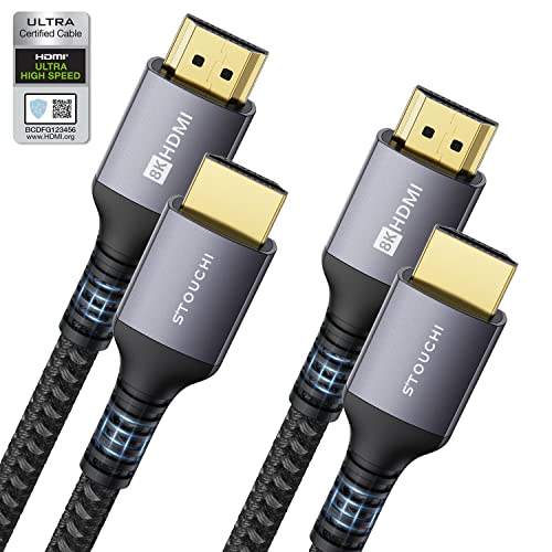 HDMI 2.1 Zertifiziertes Kabel 2m(2er-Pack),Stouchi 8K Ultra HD 48 Gbit/s Hochgeschwindigkeit 8K60 4K120 144 Hz RTX 3080 eARC HDR10 4: 4: 4 HDCP 2.2 & 2.3 Dolby Kompatibel mit Roku TV/PS5/Xbox-Serie X von Stouchi