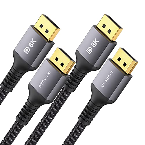 Stouchi [2Pack] DisplayPort Kabel 1.4 240Hz 2M/6.6FT DP1.4 Unterstützung 8K@60Hz 4K@60Hz/ 144Hz/120Hz 5K@60Hz/120Hz 2K@165Hz/240Hz VESA FreeSync G-Sync 32,4 Gbit/s HDR10 Display Port kabel von Stouchi