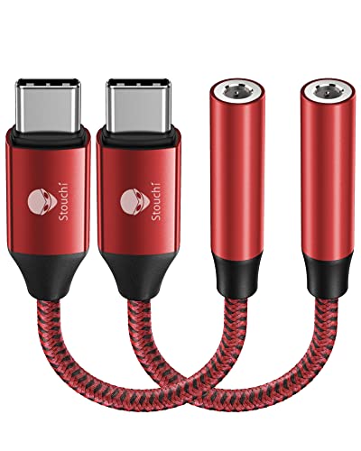 Stouchi Adapter USB C auf Klinke, USB Typ C auf 3,5 mm Kopfhörer Adapter Aux Audio Dongle,Hi Res DAC Chip,Kompatibel mit Samsung Galaxy S22 S21 S20 Ultra Note 20 S10,Pixel 6a,Huawei P50 Rot 2er-Pack von Stouchi