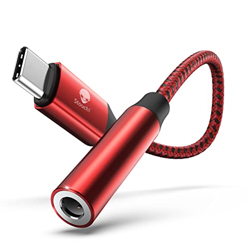 Stouchi Adapter USB C auf Klinke, USB Typ C auf 3,5 mm Kopfhörer Adapter Aux Audio Dongle,Hi Res DAC Chip,Kompatibel mit Samsung Galaxy S23 S22 S21 Ultra Note 20 S20,Pixel 7,Pad Mini 6,Huawei P50 Rot von Stouchi