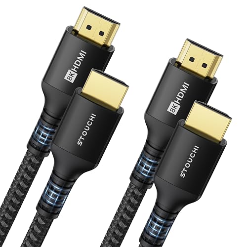 Stouchi HDMI 2.1 Kabel 8K 3m,Ultra HD 48Gbit/s Hochgeschwindigkeit 8K60hz 4K120hz 144Hz 165Hz RTX,DSC eARC Dynamisches HDR10 4: 4: 4 HDCP 2.2&2.3 Dolby,Kompatibel mit TV/PS5/Xbox Schwarz,2 Packungen von Stouchi