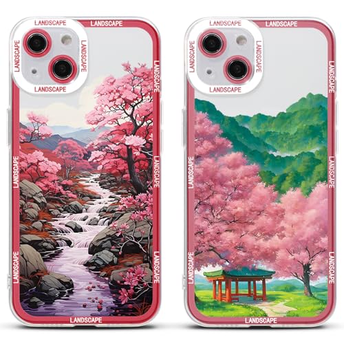 2 Stück Handyhülle für Apple iPhone 15 Hülle 6.1", Anime Japanische Kirschblüten Blumen Art Manga Muster Ästhetik Design Dünn Weich TPU Silikon Slim Stoßfest Schutzhülle Case,Anime von Stradvnaly