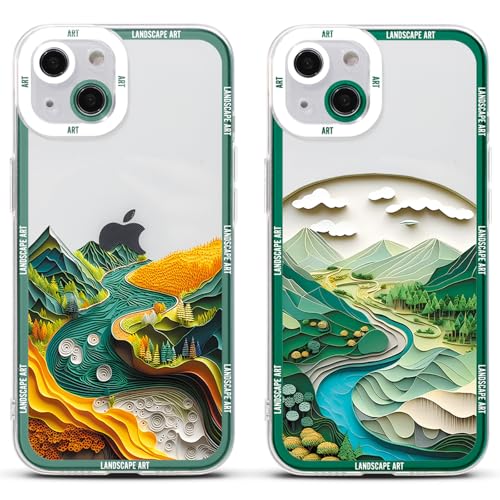 2 Stück Handyhülle für Samsung Galaxy A14 5G Hülle 6.6", Anime Ästhetik Berg Fluss Art Manga Muster Design mit TPU Weich Ultra Dünn Schutzhülle Stoßfest Silikon Case,Berg von Stradvnaly