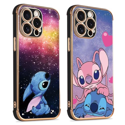 2 Stück Karikatur Stitch Handyhülle Kompatibel mit Samsung Galaxy A52S/A52 5G Hülle 6,5",Cartoon Anime Muster Galvanisierte Schutzhülle Weich TPU Stoßfest Dünn Case mit Kameraschutz Case,Schwarz,04 von Stradvnaly