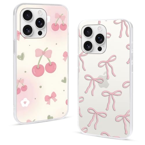 2 Stück Transparent Handyhülle für Samsung Galaxy A16 5G Hülle 6,7",Cartoon Süß Bogen Schleife Muster Aesthetic Mädchen Handyhülle Silikon TPU Stoßfest Schutzhülle für Samsung Galaxy A16 5G,Cherry von Stradvnaly