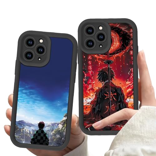 Handyhülle 2 Stück für iPhone 12 mini Hülle 5.4'' Anime Demon Slayer Kamado Tanjirou Manga Muster Design Case Niedlich Kameraschutz Schutzhülle Stoßfest TPU Silikon Weich Ultra Dünn Cover -Schwarz8 von Stradvnaly