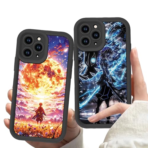 Handyhülle 2 Stück für iPhone 16E Hülle 6.1'' Anime Demon Slayer Kamado Tanjirou Inosuke Manga Muster Design Case Niedlich Kameraschutz Schutzhülle Stoßfest Silikon Weich Ultra Dünn Cover - Schwarz4 von Stradvnaly