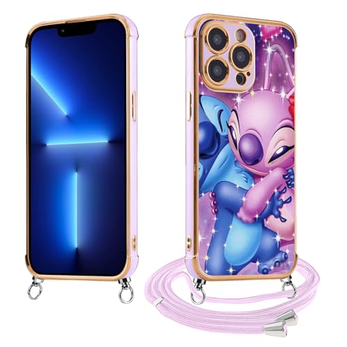 Handykette für iPhone 11 Pro MAX 6.5"Hülle mit Band, Stitch Niedlich Lustig Muster mit Handyhülle,Silikon Stoßfeste Kordel zum Umhängen Galvanik Schutzhülle,Ultra Dünn Kameraschutz Case, Lila 01 von Stradvnaly