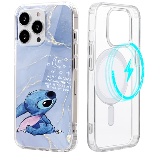 Magnetisch Hülle für iPhone 11 6,1" Hülle Kompatibel mit MagSafe,Soft TPU Stoßfeste Schutzhülle mit Niedlich Stitch Marmor Muster Anime Motiv,Kratzfeste Transparente Case für iPhone 11,04 von Stradvnaly