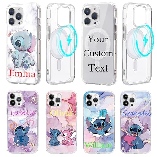 Personalisiert Handyhülle für Samsung Galaxy S22 Plus/S22+ 5G Hülle 6,6",Kompatibel mit MagSafe,Stitch Anime Muster Personalisierte mit Text Name Individuelle Schutzhülle Transparente Stoßfest Case von Stradvnaly