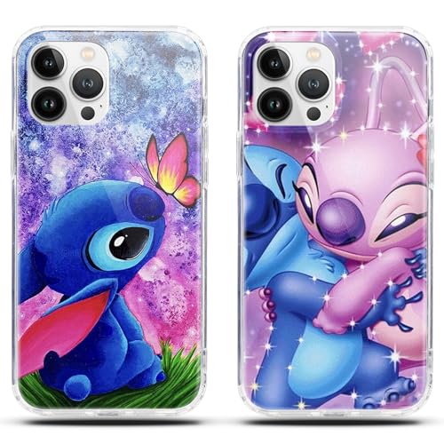 Stradvnaly 2 Stück Magnetisch Handyhülle für iPhone 14 Pro 6,1" Hülle mit MagSafe, Kawaii Anime Motiv Stitch Niedlich Muster mit Transparente TPU Stoßfest Schutzhülle für iPhone 14 Pro, Süßes Case 03 von Stradvnaly