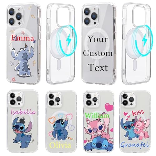 Transparente Personalisiert Handyhülle für Samsung Galaxy S23 5G Hülle 6,1",Kompatibel mit MagSafe,Personalisierte mit Text Name Individuelle Cartoon Stitch Anime Muster Schutzhülle Stoßfest Case von Stradvnaly