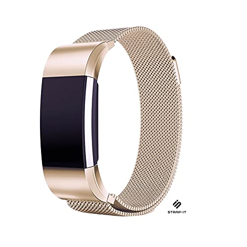 Strap-it Milanese Champagner - Passend für Fitbit Charge 2 - Armband für Smartwatch - Ersatzarmband Edelstahl - für Damen und Herren - Zubehör passend für Fitbit Charge 2 von Strap-it