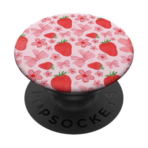 Niedliches Erdbeermuster und gebundene Schleife PopSockets Klebender PopGrip von Strawberry Phone Popper
