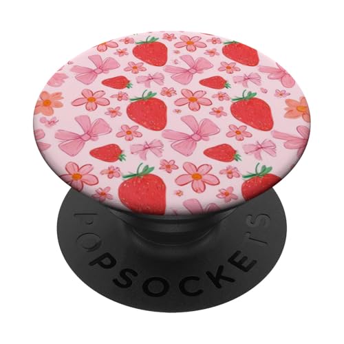 Niedliches Erdbeermuster und gebundene Schleife PopSockets Klebender PopGrip von Strawberry Phone Popper