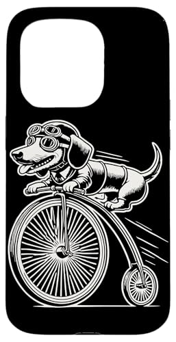 Fahrradfahrender Dackel im Retro Stil mit Humor Hülle für iPhone 15 Pro von Streetwear cyclist design for bike lovers