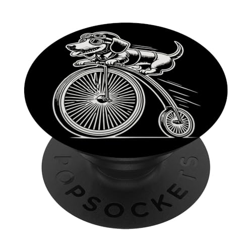 Fahrradfahrender Dackel im Retro Stil mit Humor PopSockets Klebender PopGrip von Streetwear cyclist design for bike lovers