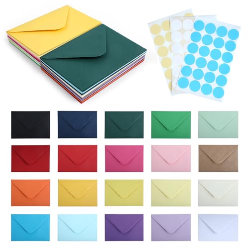 Strehknewen 60 Stück Briefumschläge Bunt,Briefumschläge C6,Umschläge aus Kraftpapier, 20 Farben, mit 72 bunten AufklebernKuvert für Geschenkkarten, Hochzeiten, Weihnachten und DIY(162 x 114 mm) von Strehknewen