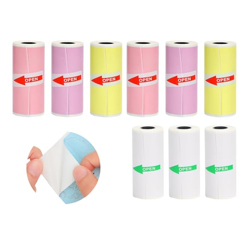 Strehknewen 9 Rollen Selbstklebendes Thermopapier, Thermodruckerpapier, für Mini-Taschen-Thermodrucker und Sofortbildkameras, 57x25mm Aufkleberpapier für Foto-Drucker von Strehknewen