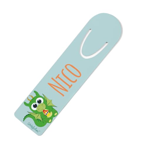 Striefchen® Lesezeichen mit Namen aus Metall/Geschenkidee Einschulung Drache von Striefchen