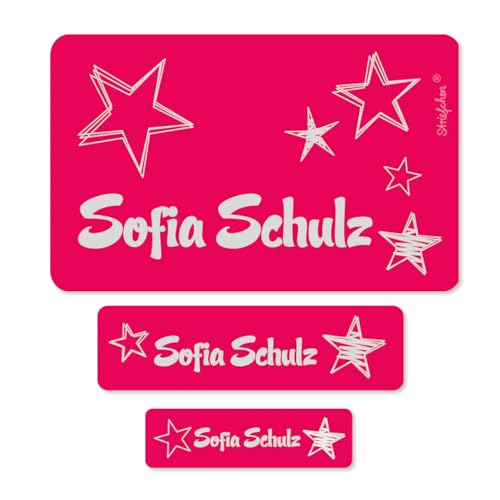 Striefchen® Rosa Schuletiketten mit Namen und Sternen in 3 verschieden Größen von Striefchen
