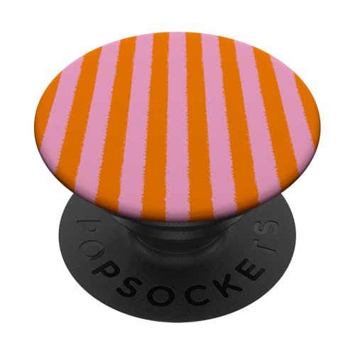 Ästhetischer rosa-orange gestreifter Vintage-Bürstenstreifen PopSockets Klebender PopGrip von Stripes Geometric Vertical Lines Pattern