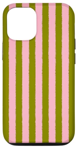 Aesthetic Grunge-Pinsel, gestreift, Rosa / Olivgrün Hülle für iPhone 12/12 Pro von Stripes Geometric Vertical Lines Pattern