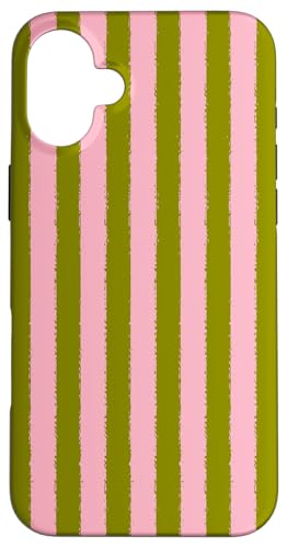 Aesthetic Grunge-Pinsel, gestreift, Rosa / Olivgrün Hülle für iPhone 16 Plus von Stripes Geometric Vertical Lines Pattern