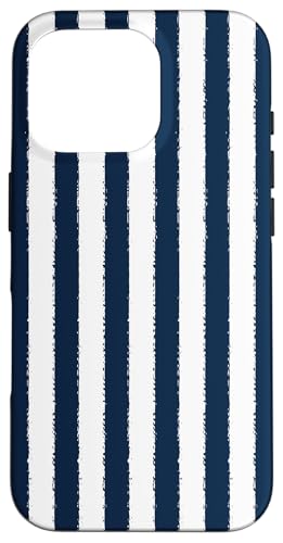 Aesthetic Grunge-Pinsel, gestreift, Weiß / Marineblau Hülle für iPhone 16 Pro von Stripes Geometric Vertical Lines Pattern
