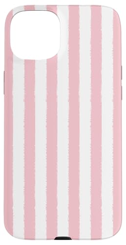 Hellrosa und weiß gestreifter ästhetischer Grunge-Pinsel, gestreift Hülle für iPhone 15 Plus von Stripes Geometric Vertical Lines Pattern